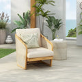 Lenrn Wood Textilene Club Chair with Acacia Frame and Water-Resistant Cushions by Christopher Knight Home