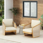 Lenrn Wood Textilene Club Chair with Acacia Frame and Water-Resistant Cushions by Christopher Knight Home