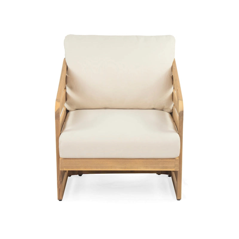 Lenrn Wood Textilene Club Chair with Acacia Frame and Water-Resistant Cushions by Christopher Knight Home