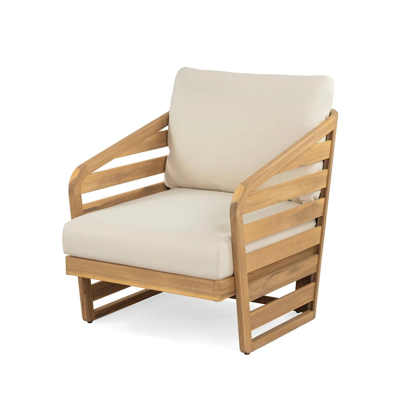 Lenrn Wood Textilene Club Chair with Acacia Frame and Water-Resistant Cushions by Christopher Knight Home