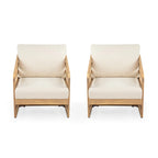 Lenrn Wood Textilene Club Chair with Acacia Frame and Water-Resistant Cushions by Christopher Knight Home