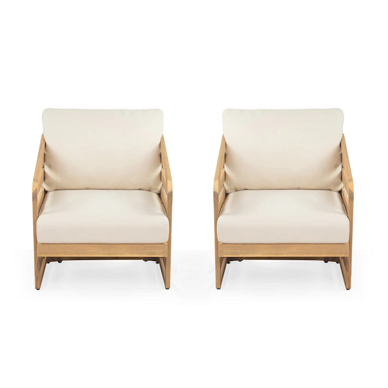 Lenrn Wood Textilene Club Chair with Acacia Frame and Water-Resistant Cushions by Christopher Knight Home