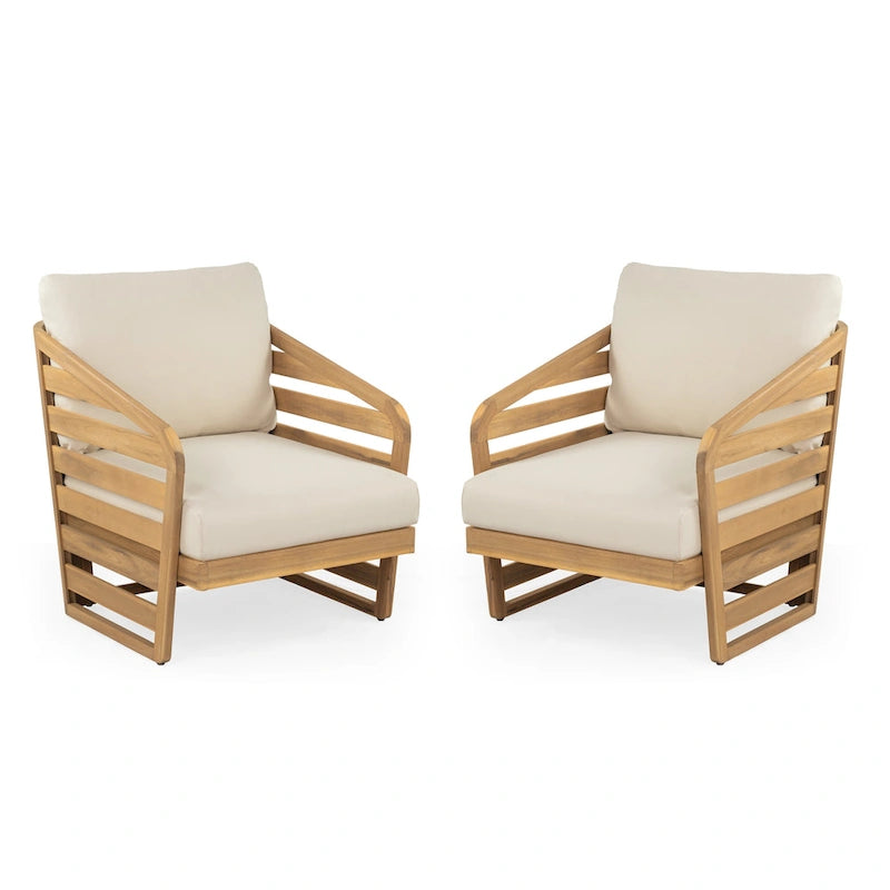 Lenrn Wood Textilene Club Chair with Acacia Frame and Water-Resistant Cushions by Christopher Knight Home
