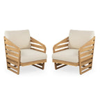 Lenrn Wood Textilene Club Chair with Acacia Frame and Water-Resistant Cushions by Christopher Knight Home