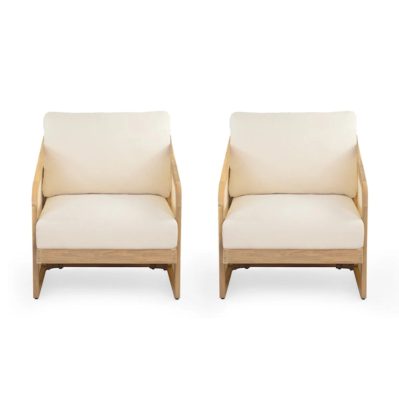 Lenrn Wood Textilene Club Chair with Acacia Frame and Water-Resistant Cushions by Christopher Knight Home