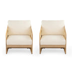 Lenrn Wood Textilene Club Chair with Acacia Frame and Water-Resistant Cushions by Christopher Knight Home
