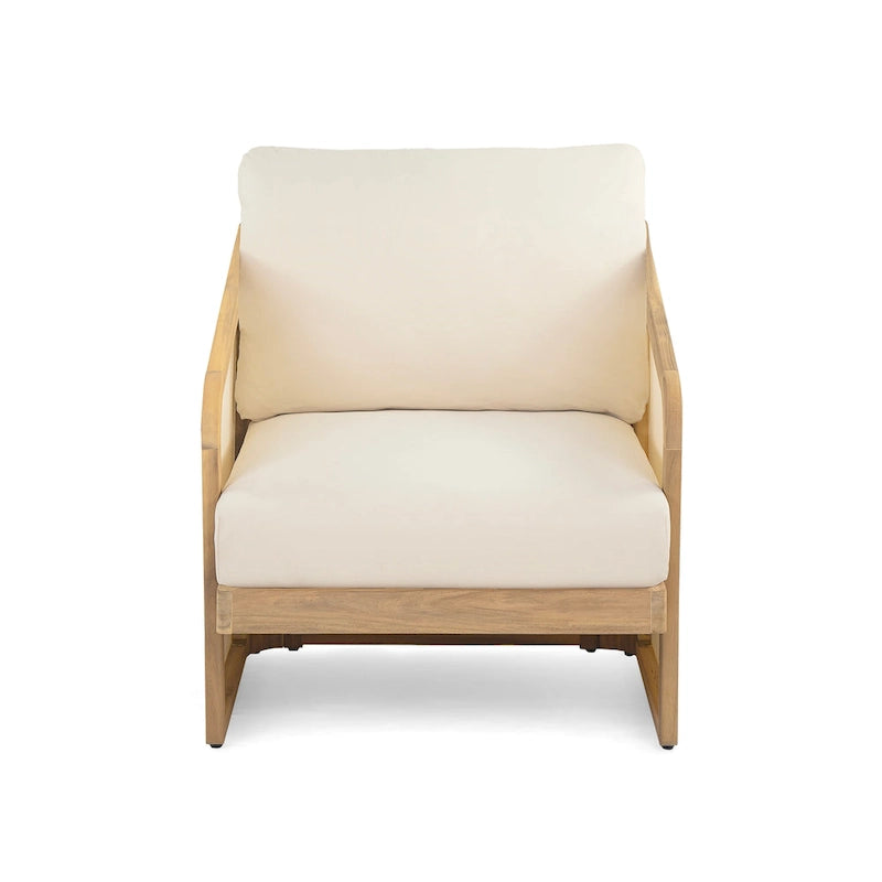 Lenrn Wood Textilene Club Chair with Acacia Frame and Water-Resistant Cushions by Christopher Knight Home