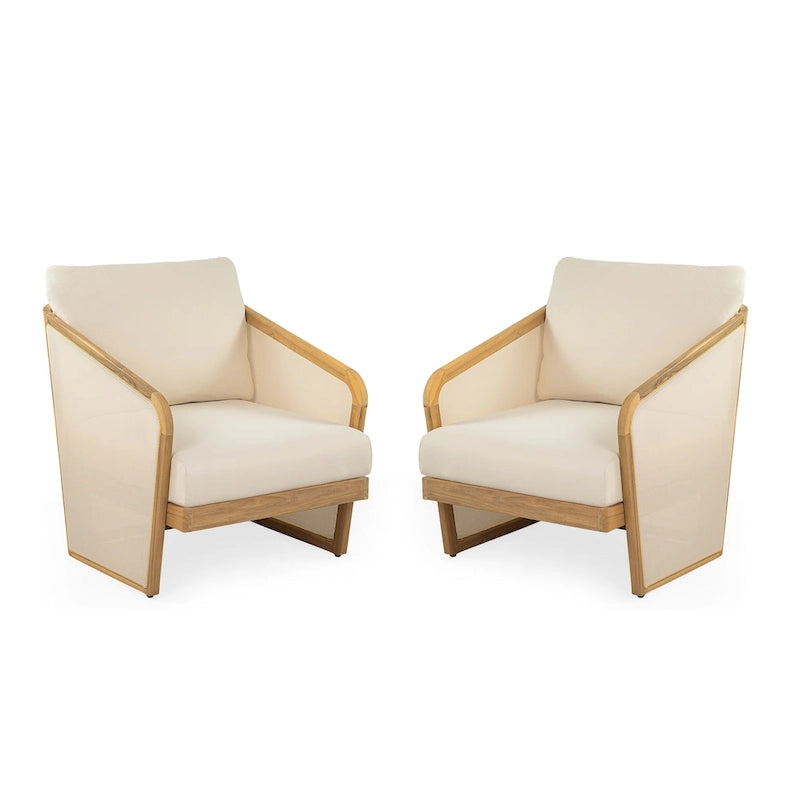 Lenrn Wood Textilene Club Chair with Acacia Frame and Water-Resistant Cushions by Christopher Knight Home