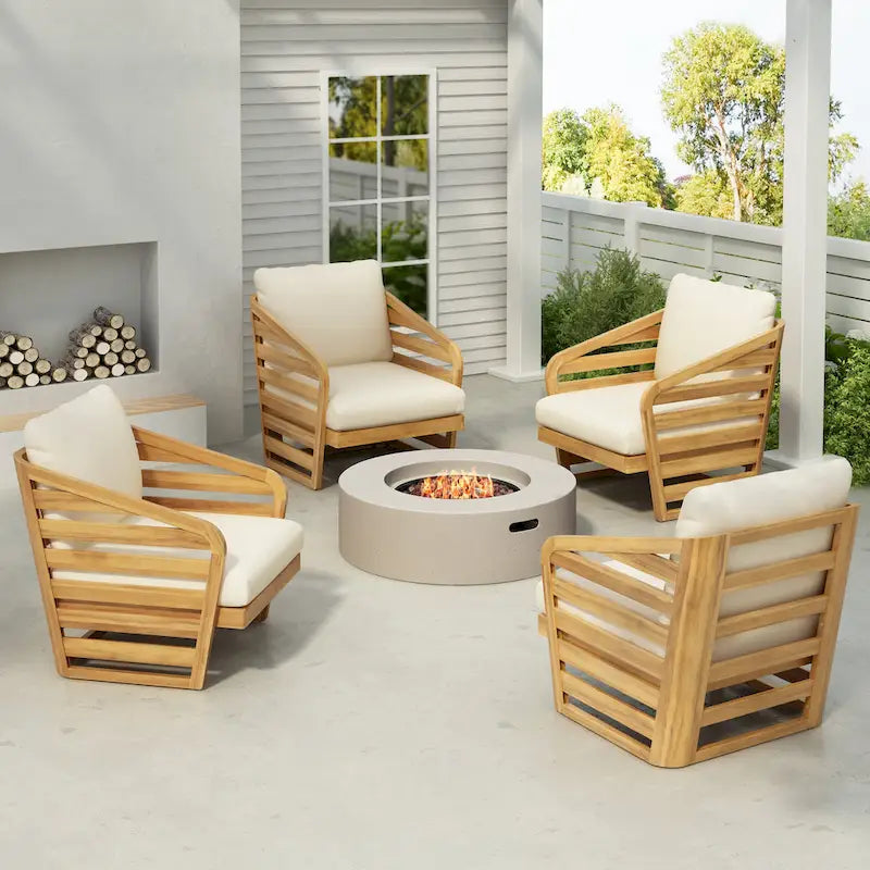 Lenrn Wood Textilene Club Chair with Acacia Frame and Water-Resistant Cushions by Christopher Knight Home