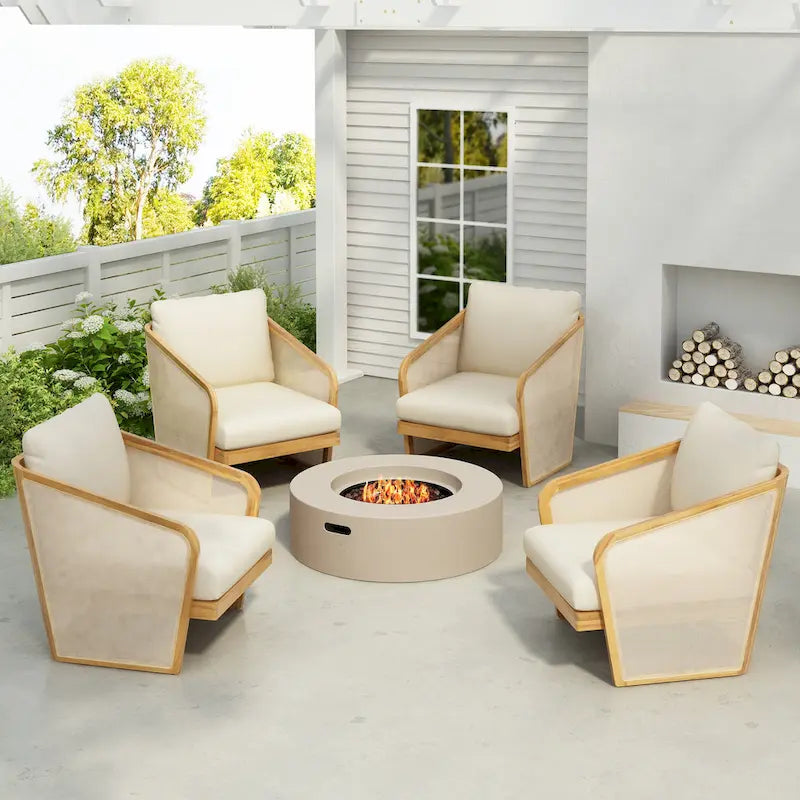 Lenrn Wood Textilene Club Chair with Acacia Frame and Water-Resistant Cushions by Christopher Knight Home