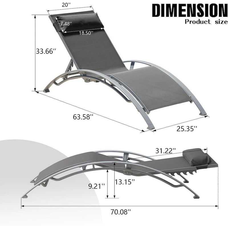 GDFStudio - Noah Adjustable Outdoor Chaise Lounge Patio Recliner Chair Set of 2