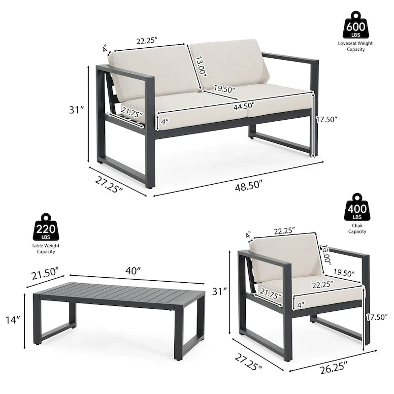 Christopher Knight Home - NAVAN 4-Piece Aluminum Patio Chat Set