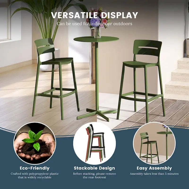 Frond and Form 29.5 Outdoor Patio Poly Plastic Bar Stool (Set of 2)