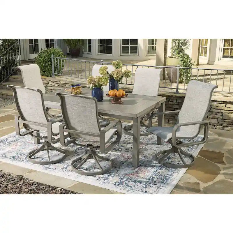 Signature Design by Ashley Beach Front Beige 7-Piece Outdoor Dining Package - 42 W x 94 D x 29.63 H