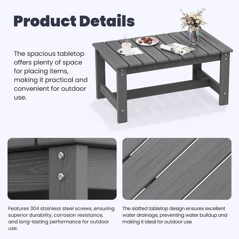 Outdoor Patio HDPE Rectangle Coffee Table