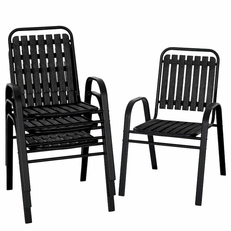 Patio Chairs Set, All Weather Plastic Dining Chairs with Armrests, Outdoor Stackable Bistro Chairs for Lawn Backyard