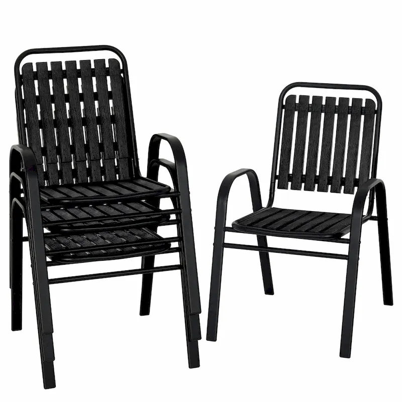 Patio Chairs Set, All Weather Plastic Dining Chairs with Armrests, Outdoor Stackable Bistro Chairs for Lawn Backyard