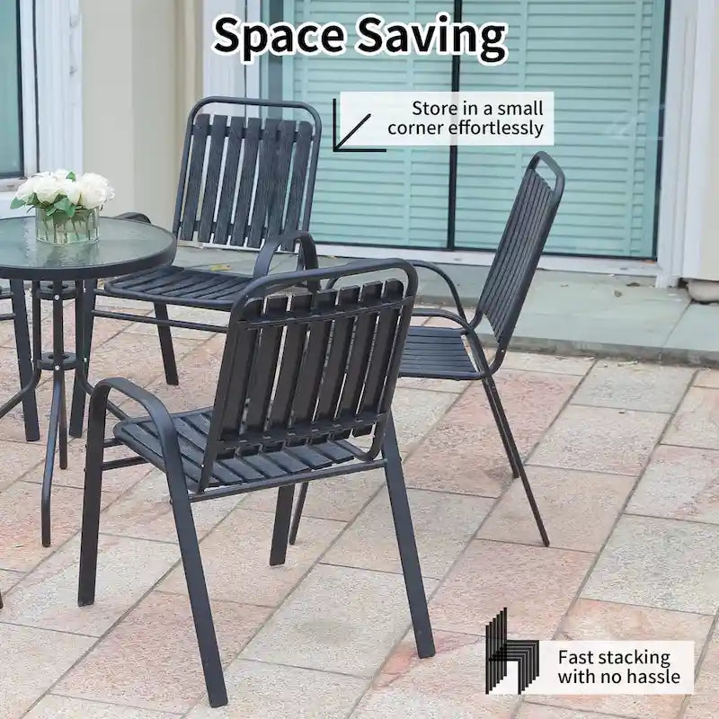 Patio Chairs Set, All Weather Plastic Dining Chairs with Armrests, Outdoor Stackable Bistro Chairs for Lawn Backyard
