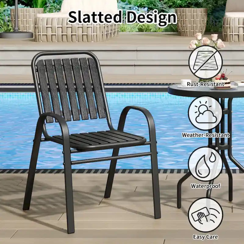 Patio Chairs Set, All Weather Plastic Dining Chairs with Armrests, Outdoor Stackable Bistro Chairs for Lawn Backyard