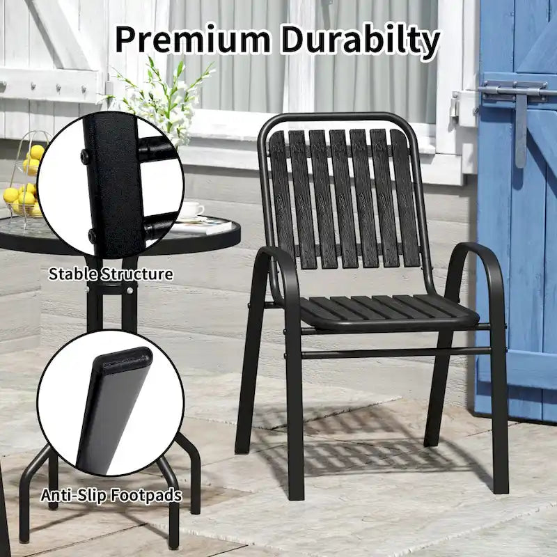 Patio Chairs Set, All Weather Plastic Dining Chairs with Armrests, Outdoor Stackable Bistro Chairs for Lawn Backyard