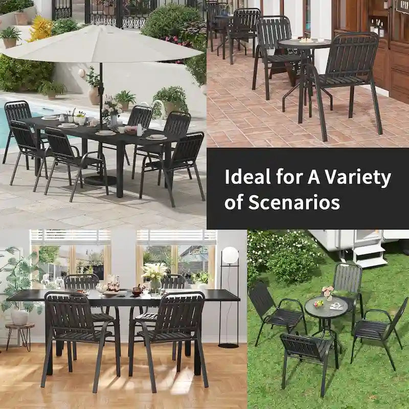 Patio Chairs Set, All Weather Plastic Dining Chairs with Armrests, Outdoor Stackable Bistro Chairs for Lawn Backyard