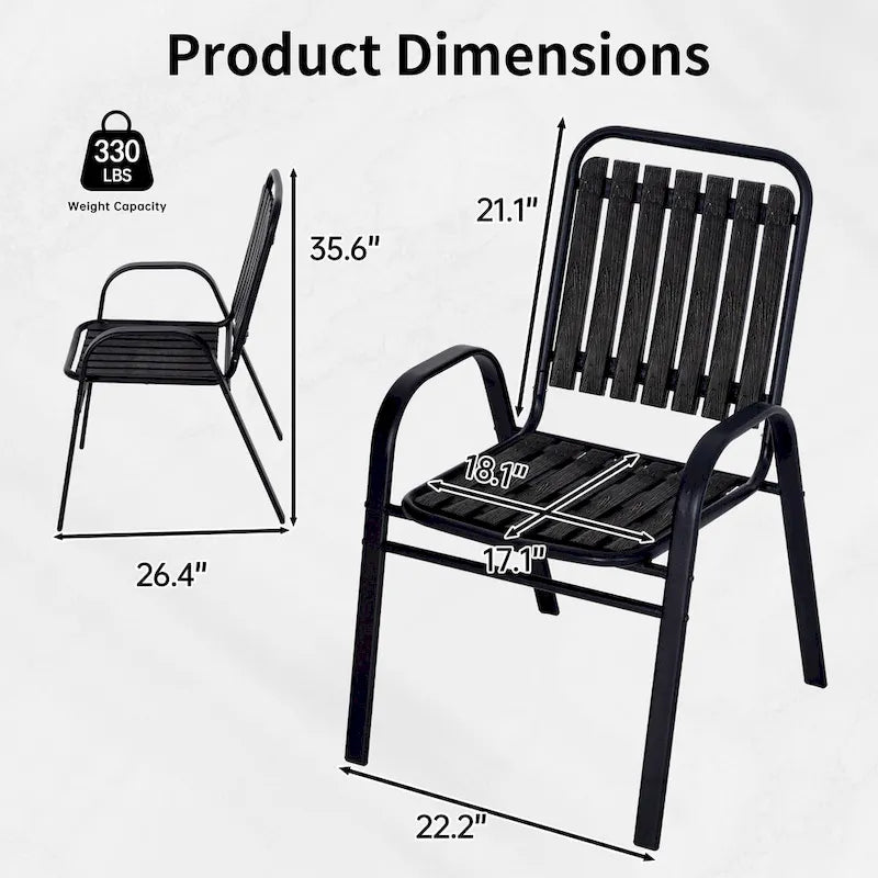 Patio Chairs Set, All Weather Plastic Dining Chairs with Armrests, Outdoor Stackable Bistro Chairs for Lawn Backyard