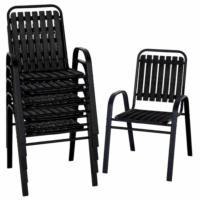 Patio Chairs Set, All Weather Plastic Dining Chairs with Armrests, Outdoor Stackable Bistro Chairs for Lawn Backyard