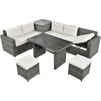 6-Piece Outdoor Rattan Modular Sectional Sofa Set with Adjustable Seat, Storage Box, and Dining Table
