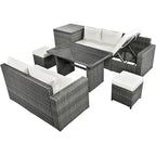 6-Piece Outdoor Rattan Modular Sectional Sofa Set with Adjustable Seat, Storage Box, and Dining Table