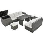 6-Piece Outdoor Rattan Modular Sectional Sofa Set with Adjustable Seat, Storage Box, and Dining Table