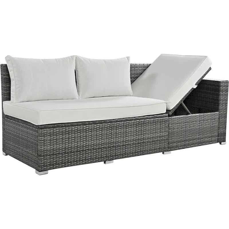6-Piece Outdoor Rattan Modular Sectional Sofa Set with Adjustable Seat, Storage Box, and Dining Table
