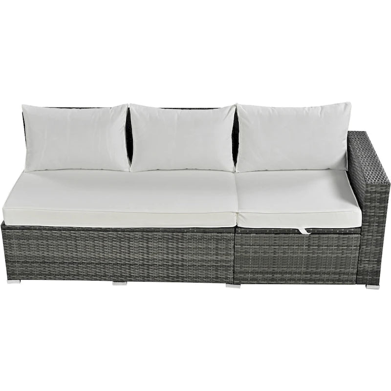 6-Piece Outdoor Rattan Modular Sectional Sofa Set with Adjustable Seat, Storage Box, and Dining Table