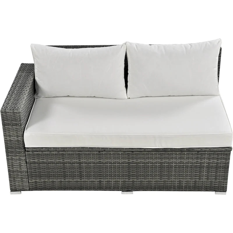 6-Piece Outdoor Rattan Modular Sectional Sofa Set with Adjustable Seat, Storage Box, and Dining Table