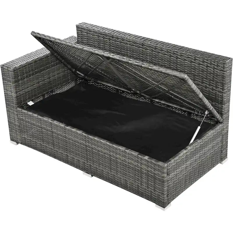 6-Piece Outdoor Rattan Modular Sectional Sofa Set with Adjustable Seat, Storage Box, and Dining Table