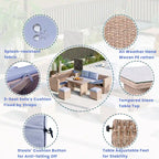 6-Piece Outdoor Rattan Modular Sectional Sofa Set with Adjustable Seat, Storage Box, and Dining Table