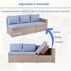 6-Piece Outdoor Rattan Modular Sectional Sofa Set with Adjustable Seat, Storage Box, and Dining Table