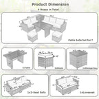 6-Piece Outdoor Rattan Modular Sectional Sofa Set with Adjustable Seat, Storage Box, and Dining Table