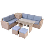 6-Piece Outdoor Rattan Modular Sectional Sofa Set with Adjustable Seat, Storage Box, and Dining Table