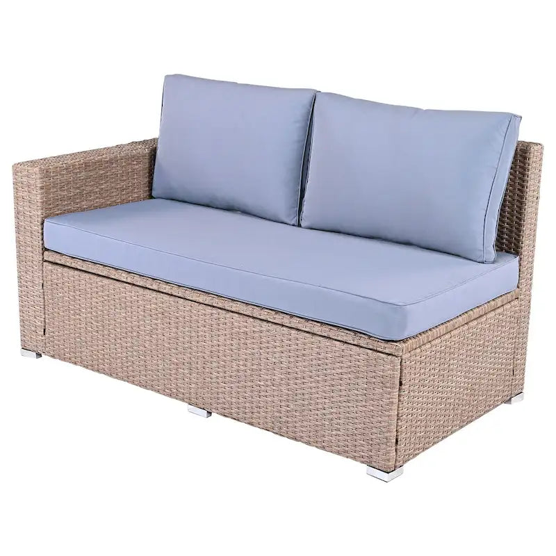 6-Piece Outdoor Rattan Modular Sectional Sofa Set with Adjustable Seat, Storage Box, and Dining Table