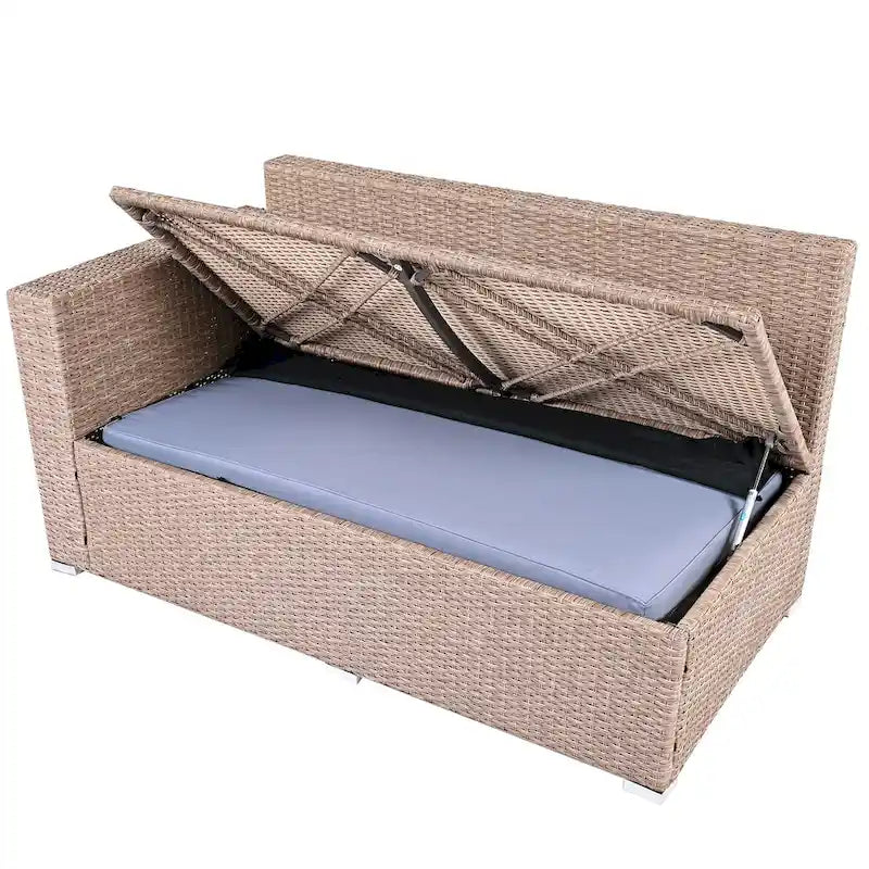 6-Piece Outdoor Rattan Modular Sectional Sofa Set with Adjustable Seat, Storage Box, and Dining Table
