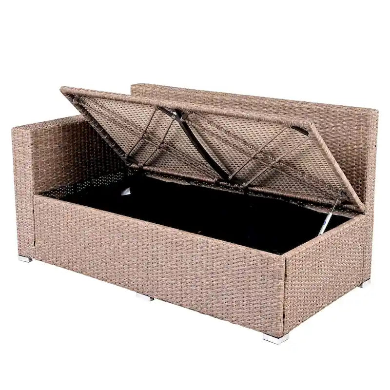 6-Piece Outdoor Rattan Modular Sectional Sofa Set with Adjustable Seat, Storage Box, and Dining Table