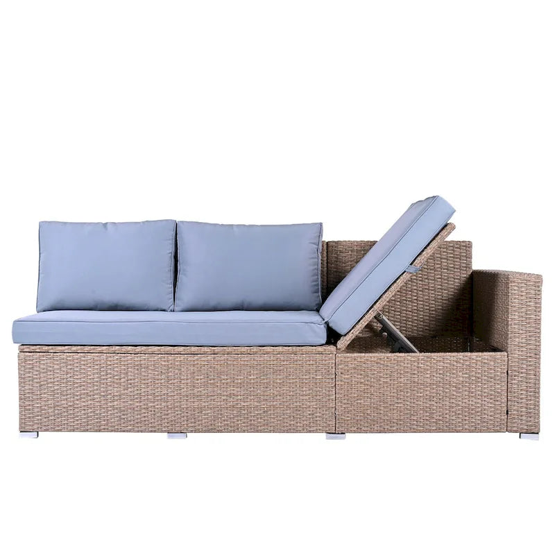 6-Piece Outdoor Rattan Modular Sectional Sofa Set with Adjustable Seat, Storage Box, and Dining Table