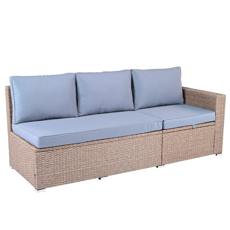6-Piece Outdoor Rattan Modular Sectional Sofa Set with Adjustable Seat, Storage Box, and Dining Table