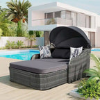 79.9 Outdoor PE Rattan Daybed with Adjustable Canopy