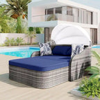 79.9 Outdoor PE Rattan Daybed with Adjustable Canopy