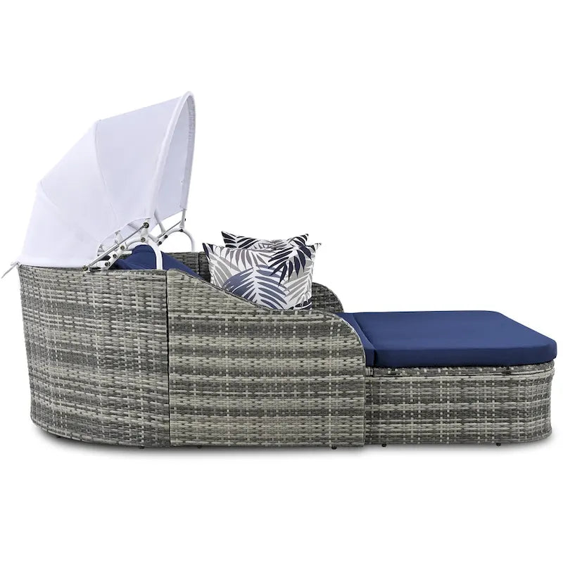 79.9 Outdoor PE Rattan Daybed with Adjustable Canopy