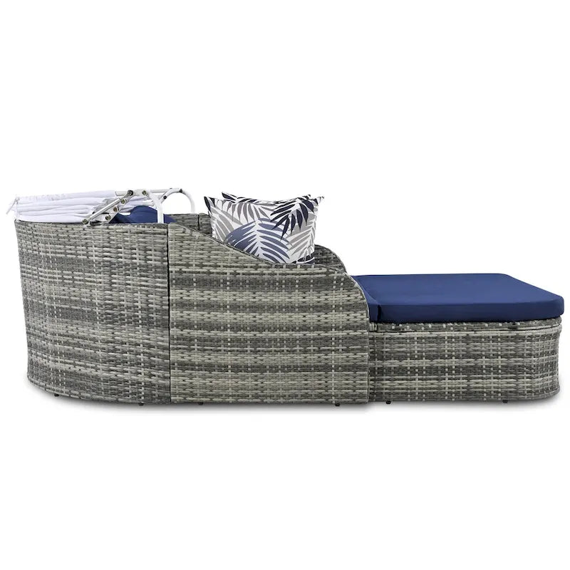 79.9 Outdoor PE Rattan Daybed with Adjustable Canopy