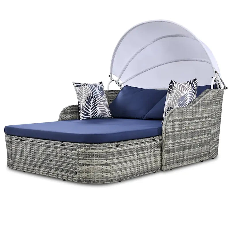 79.9 Outdoor PE Rattan Daybed with Adjustable Canopy