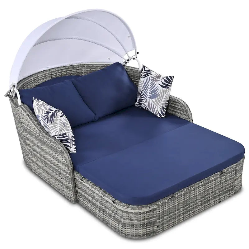 79.9 Outdoor PE Rattan Daybed with Adjustable Canopy