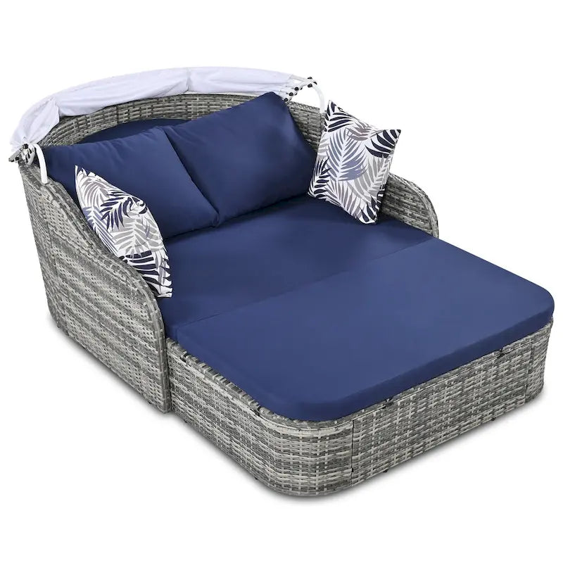 79.9 Outdoor PE Rattan Daybed with Adjustable Canopy